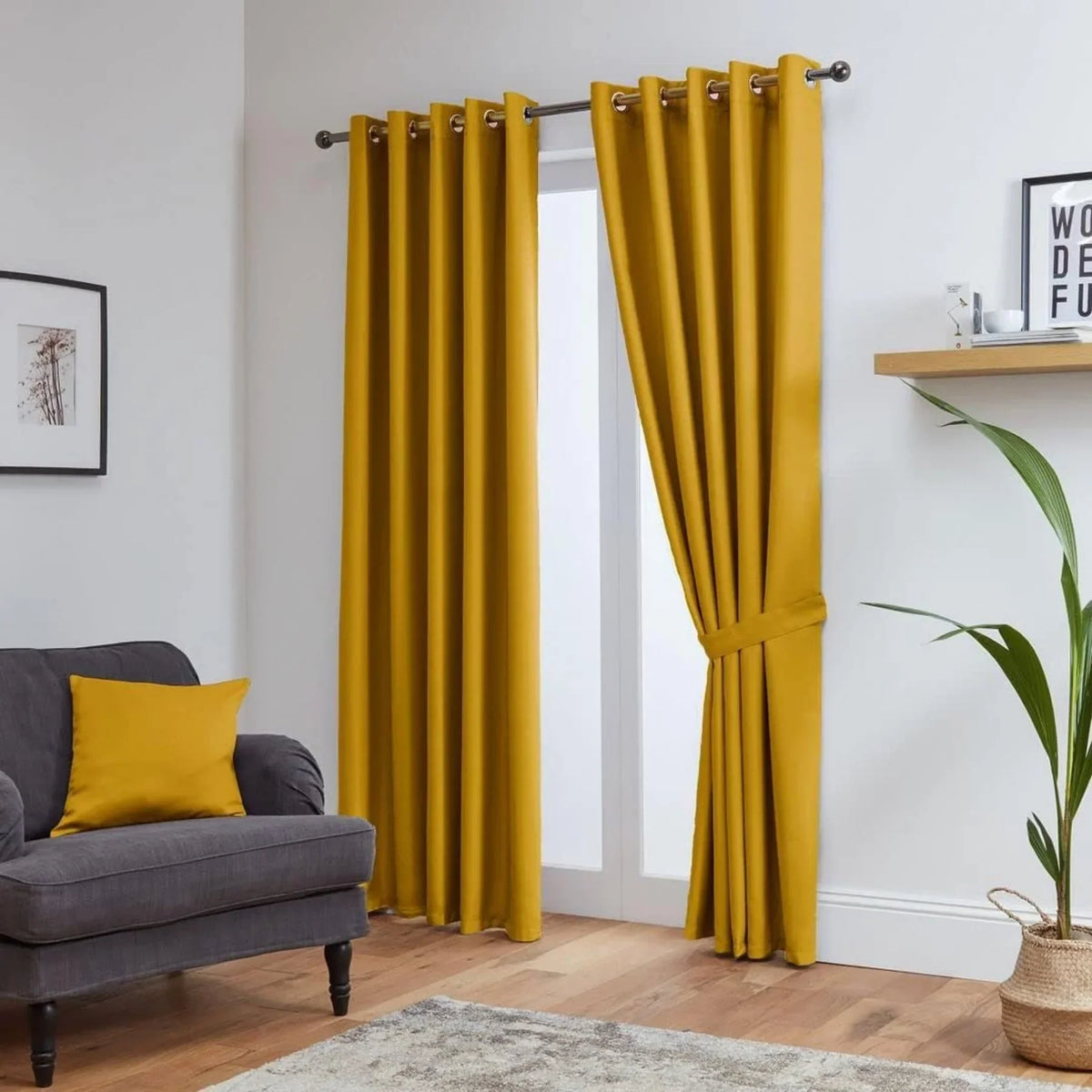 Perfect Nest - Ochre Yellow Thermal Blackout Eyelet Curtains